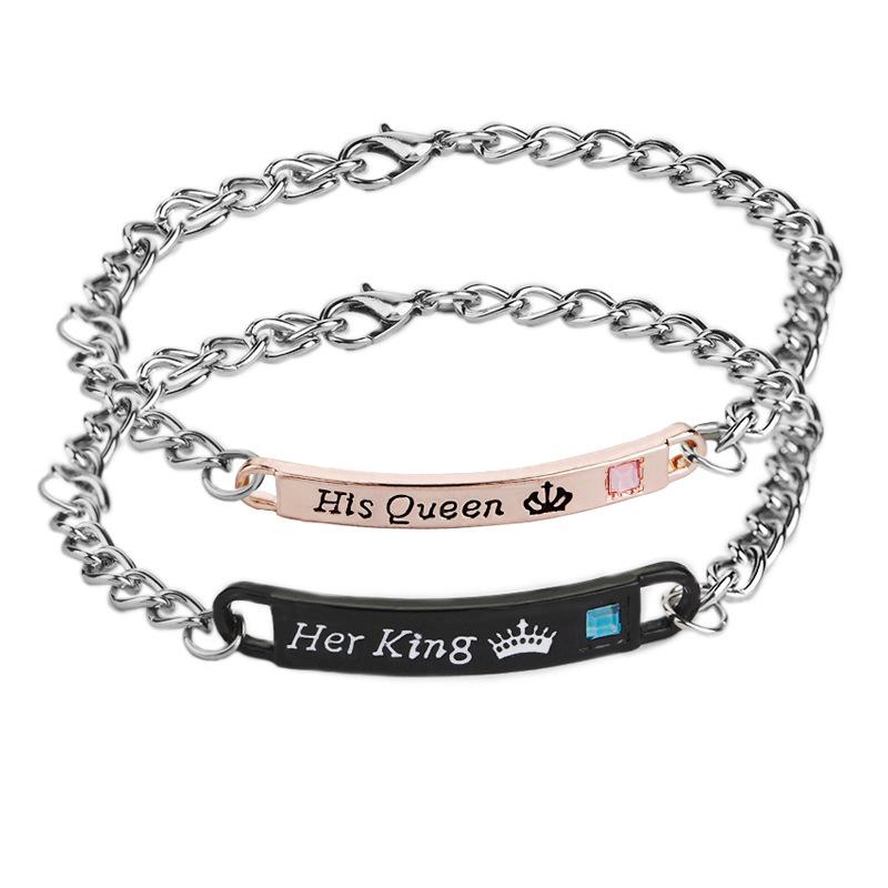 Her King His Queen Fashion English Alphabet Diamond Bracelet Set