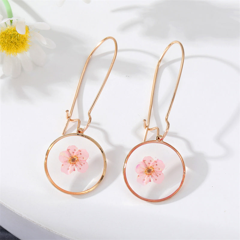New Creative Geometric Dried Flower Epoxy Pendant Earrings