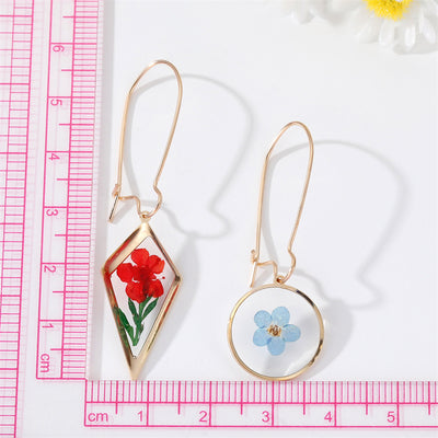 New Creative Geometric Dried Flower Epoxy Pendant Earrings