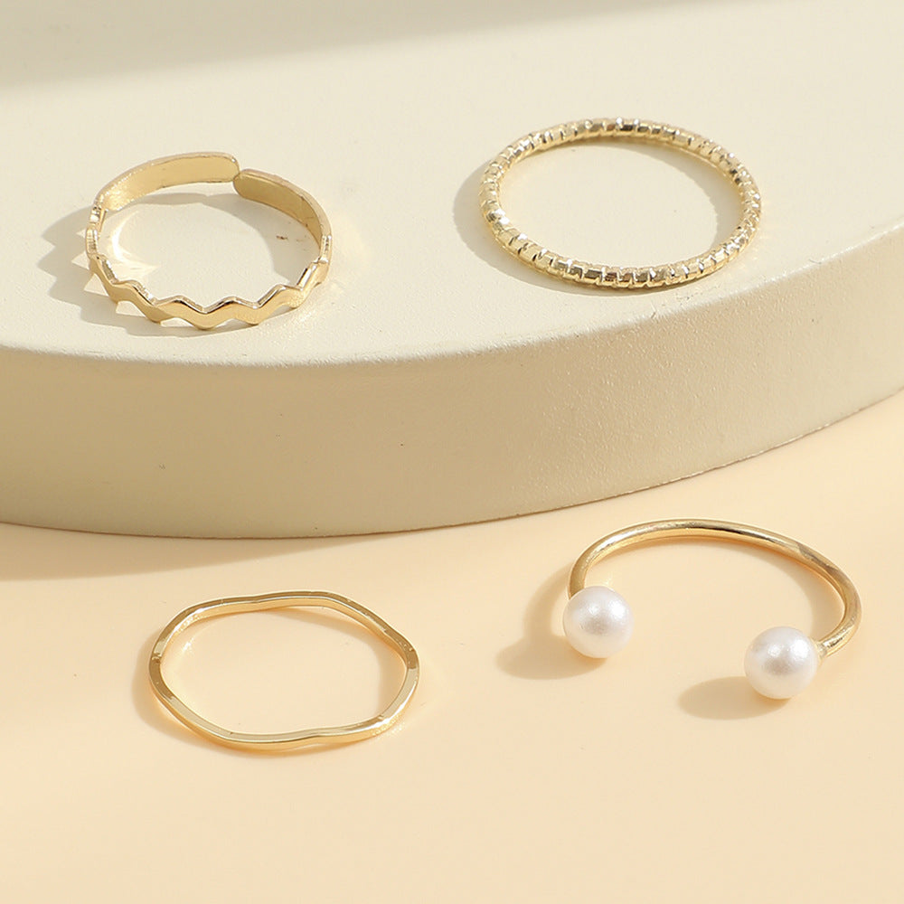New Creative Fashion Jewelry Two Pearl Ring Set with Display Tray Props