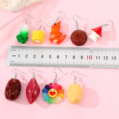 Creative Resin Vegetable Earrings - Potato, Corn & Sunflower Design