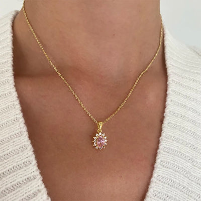Creative Retro Geometric Sun Pendant Necklace - Pink Alloy with Diamond Accents