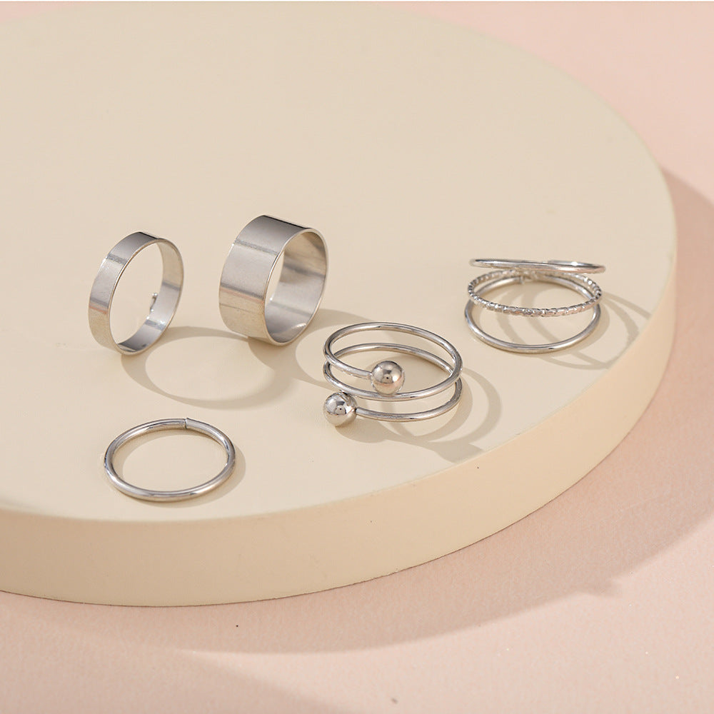 Creative Spiral Cross Tail Ring Set - 5 Pieces