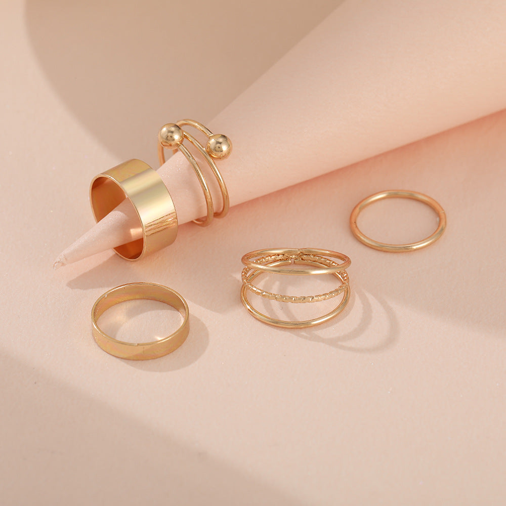 Creative Spiral Cross Tail Ring Set - 5 Pieces