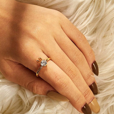 Adjustable Cute Rabbit Zircon Copper Ring
