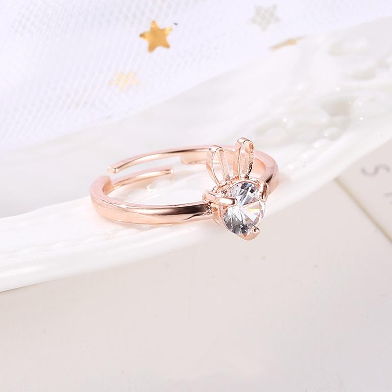 Adjustable Cute Rabbit Zircon Copper Ring