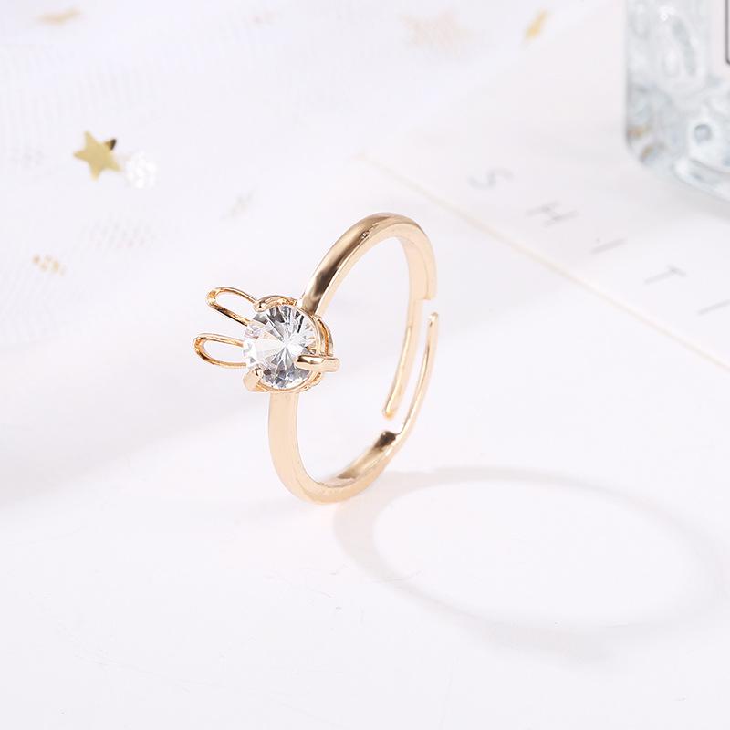 Adjustable Cute Rabbit Zircon Copper Ring