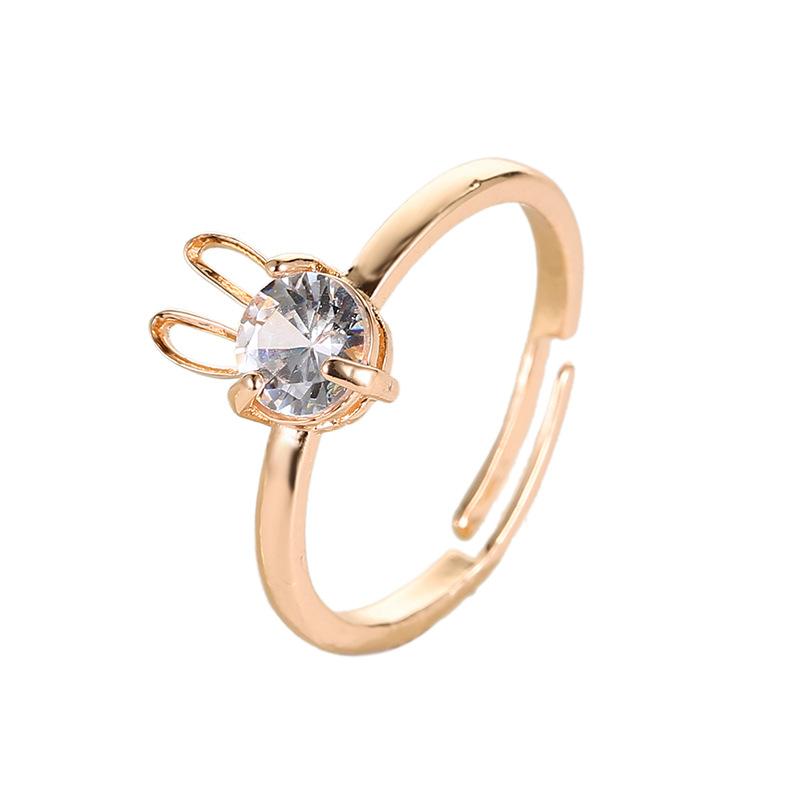 Adjustable Cute Rabbit Zircon Copper Ring