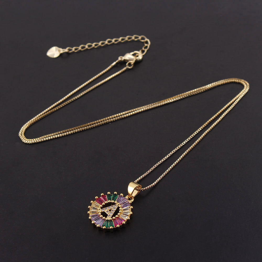 New Zirconia 26 Letter Necklace Simple English Pendant