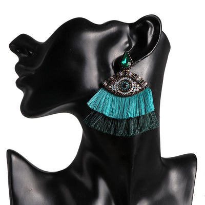 Evil Eye Diamond Tassel Statement Earrings