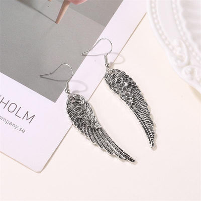 Vintage Angel Wing Feather Earrings - Fashion Retro Silver Statement Jewelry for Women