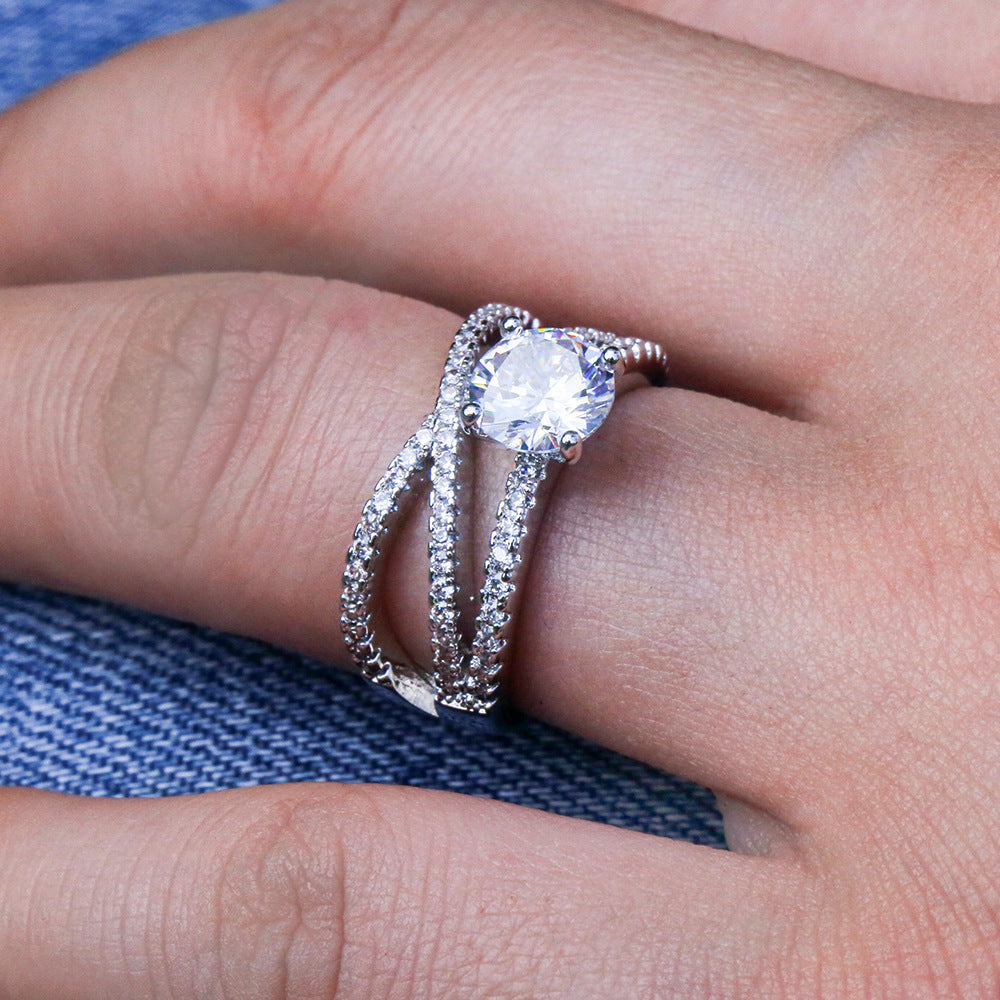 Eight Hearts & Arrows Zircon Double Winding Copper Engagement Ring