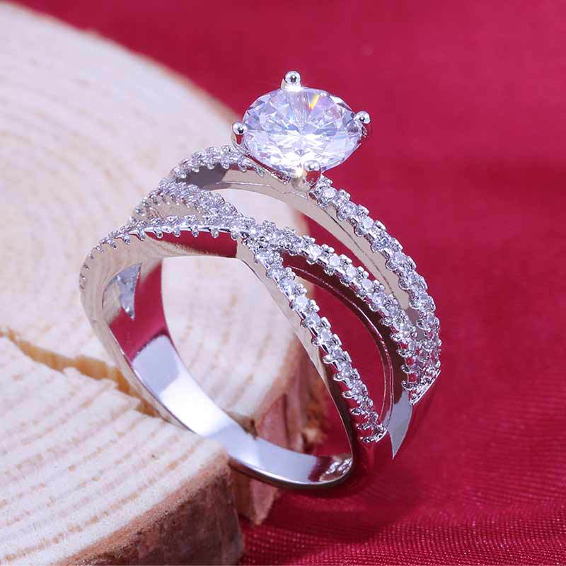 Eight Hearts & Arrows Zircon Double Winding Copper Engagement Ring