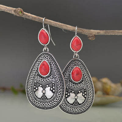 European American Ethnic Style Red and Blue Gem Statement Earrings
