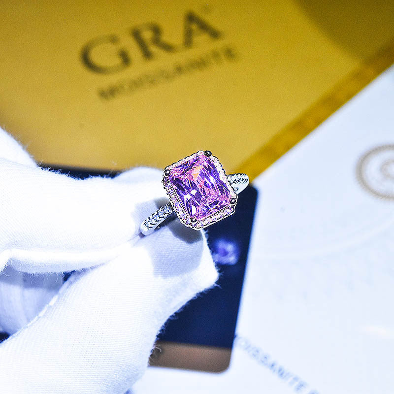 European American Luxury Yellow Diamond Two-Tone Princess Square Pink Crystal Engagement Ring for Women