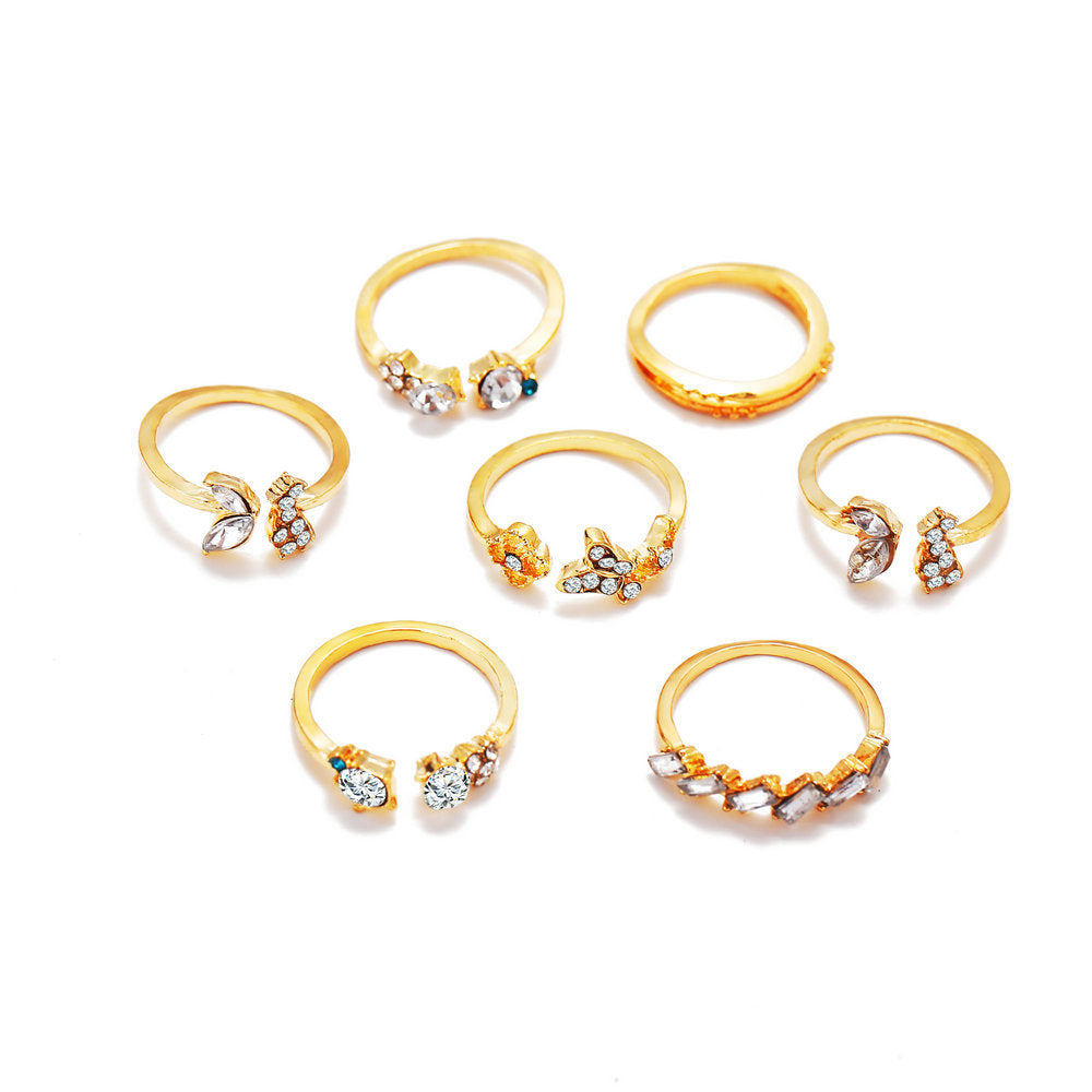 New Fashion Retro Crystal & Coin Charm Ring Set - 22 Pieces