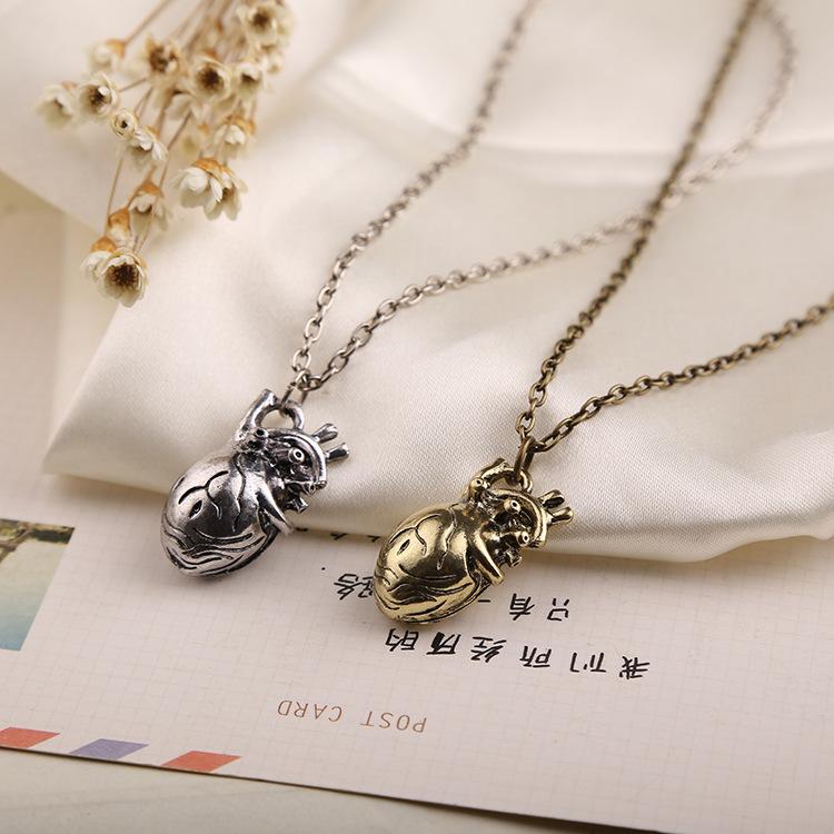 Anatomical Heart Pendant Necklace - Vintage Punk Style Hollow Design
