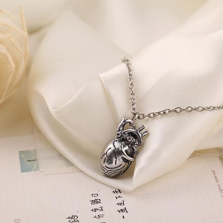 Anatomical Heart Pendant Necklace - Vintage Punk Style Hollow Design