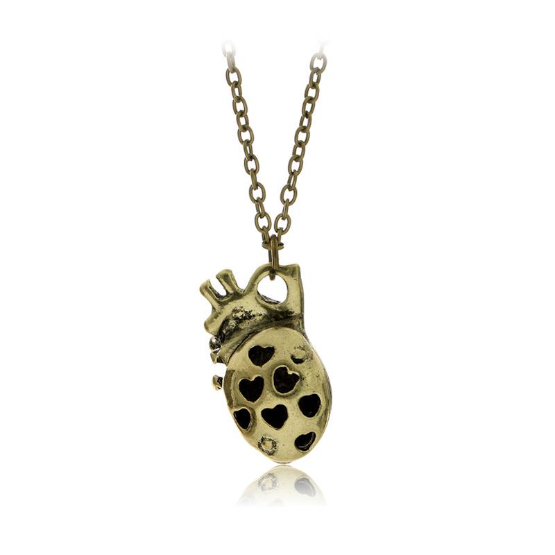 Anatomical Heart Pendant Necklace - Vintage Punk Style Hollow Design