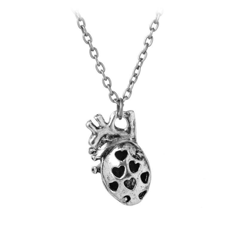 Anatomical Heart Pendant Necklace - Vintage Punk Style Hollow Design