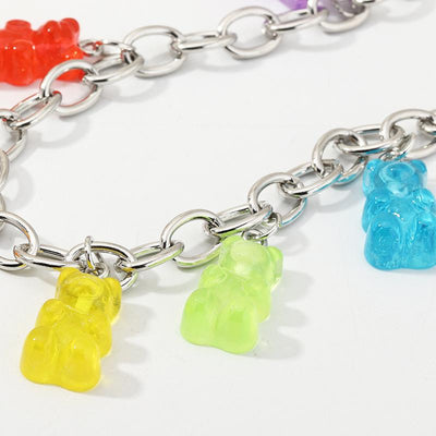 Candy Color Bear Pendant Silver Chain Bracelet for Women