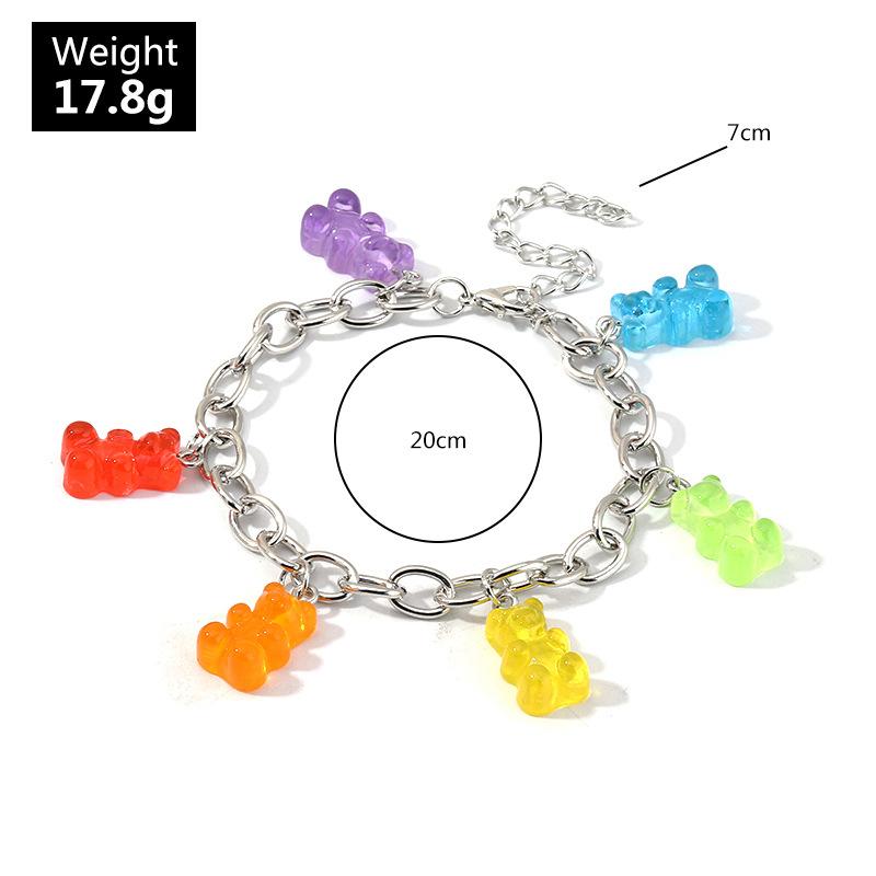 Candy Color Bear Pendant Silver Chain Bracelet for Women