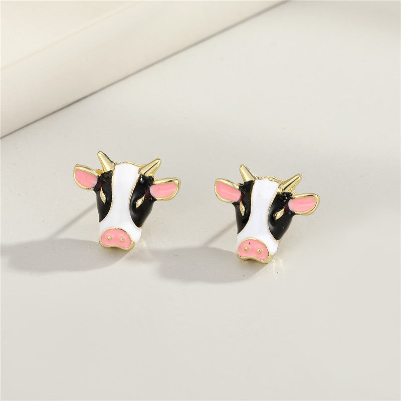 New Fashion Cartoon Cow Resin Stud Earrings for Women