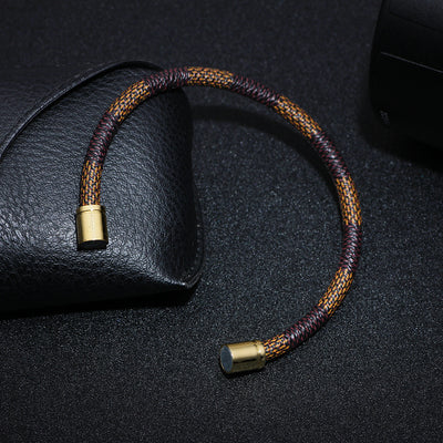 New Fashion Cowhide Striped Leather Bracelet with Stainless Steel Magnetic Clasp