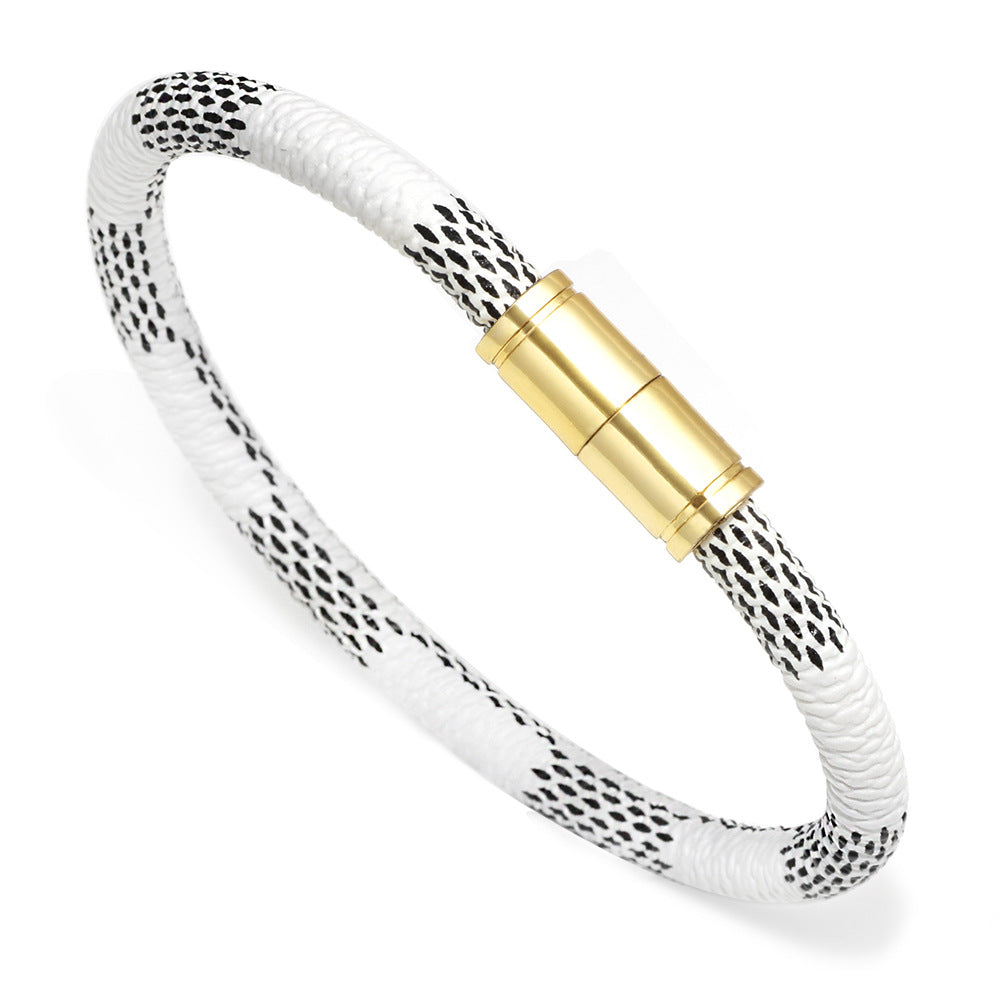 New Fashion Cowhide Striped Leather Bracelet with Stainless Steel Magnetic Clasp