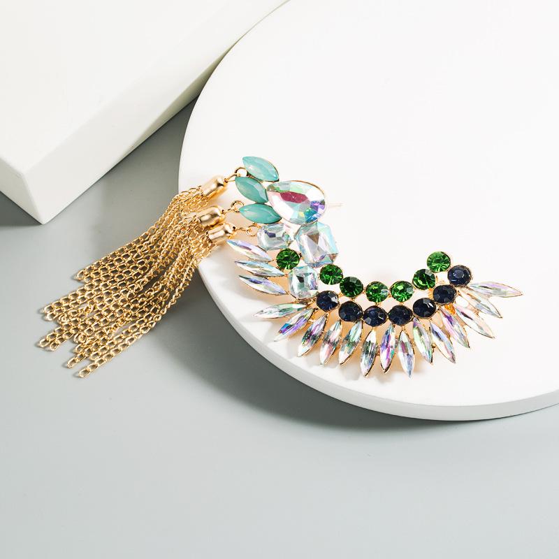 New Fashion Geometric Rhinestone Chain Tassel Earrings and Ear Clips
