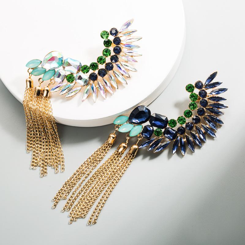 New Fashion Geometric Rhinestone Chain Tassel Earrings and Ear Clips