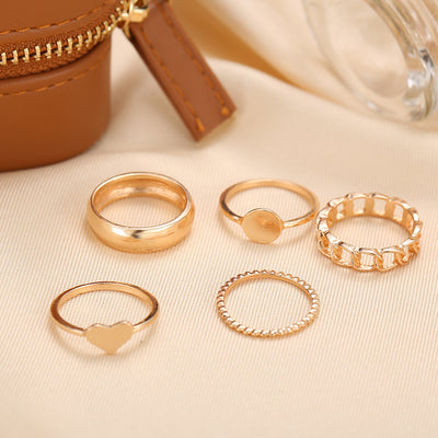 New Fashion Geometric Love Gold and Zircon Pearl Open Ring Set