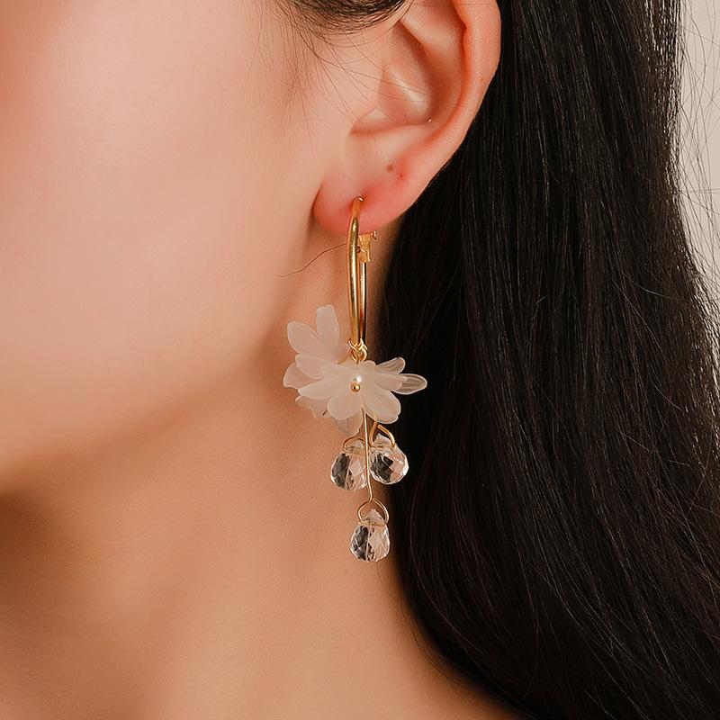 New Fashion Crystal Flower Earrings NHDP145265 - Elegant Korean Style Stud Jewelry