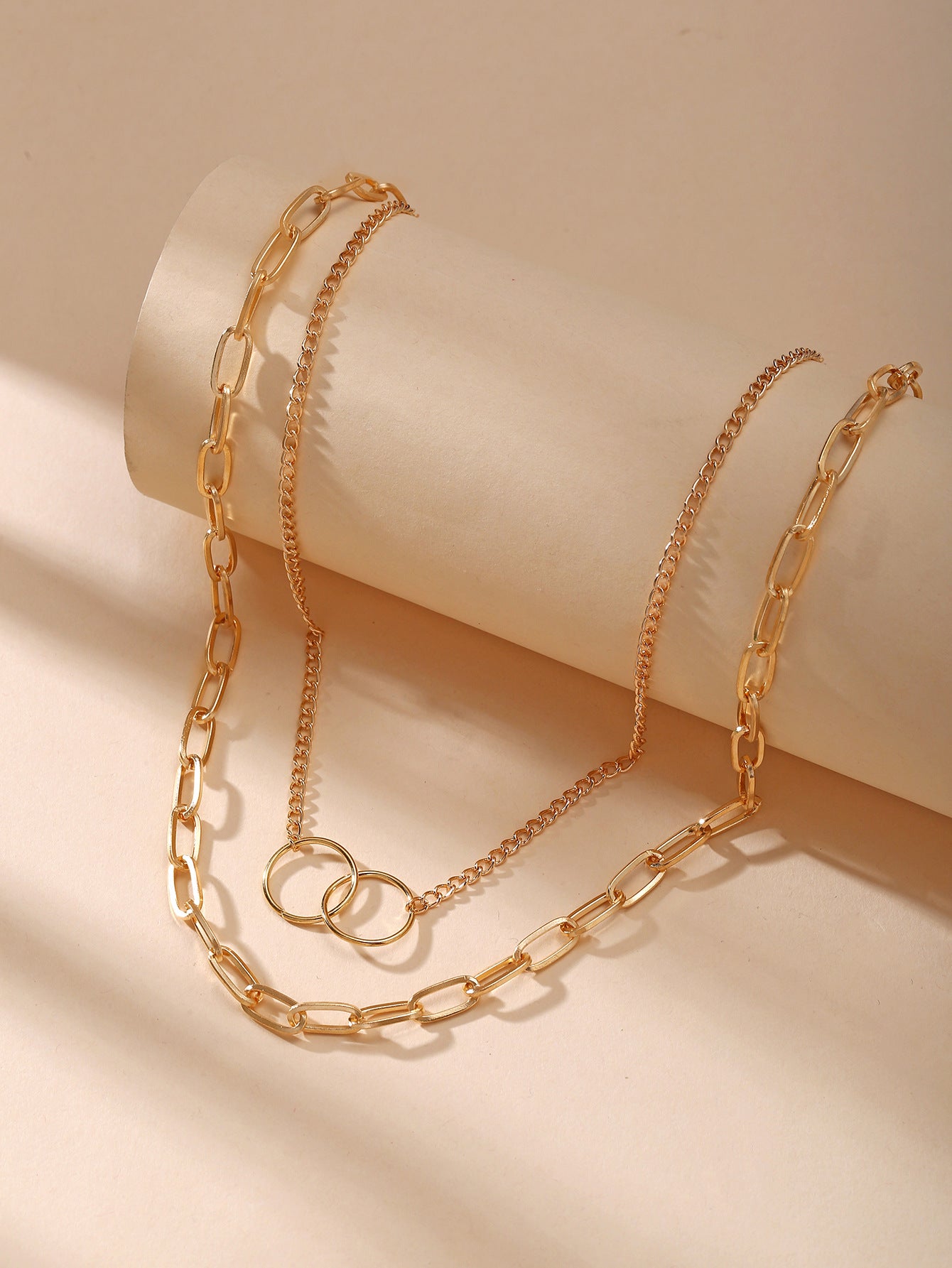 New Fashion Multi-layer Retro Alloy Metal Clavicle Chain Necklace with Circle and Cross Pendant