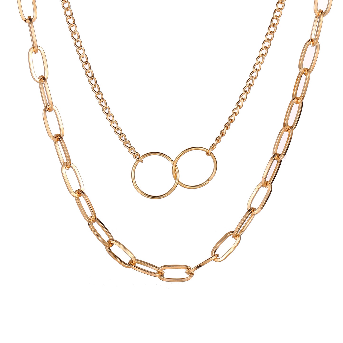 New Fashion Multi-layer Retro Alloy Metal Clavicle Chain Necklace with Circle and Cross Pendant