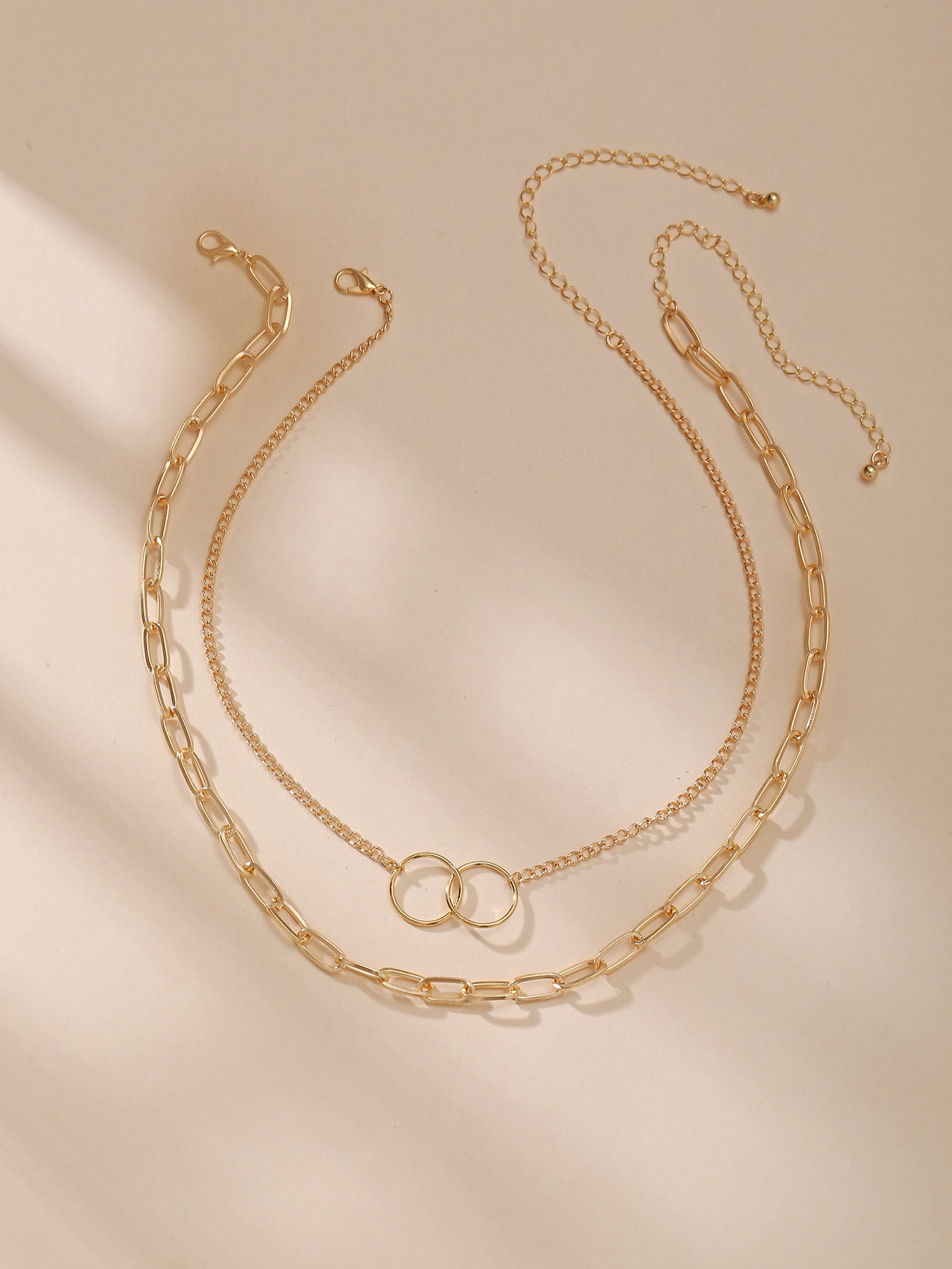 New Fashion Multi-layer Retro Alloy Metal Clavicle Chain Necklace with Circle and Cross Pendant