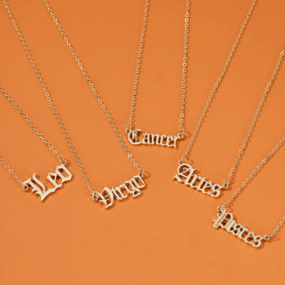 Zodiac Constellation Retro Alphabet Pendant Necklace for Women
