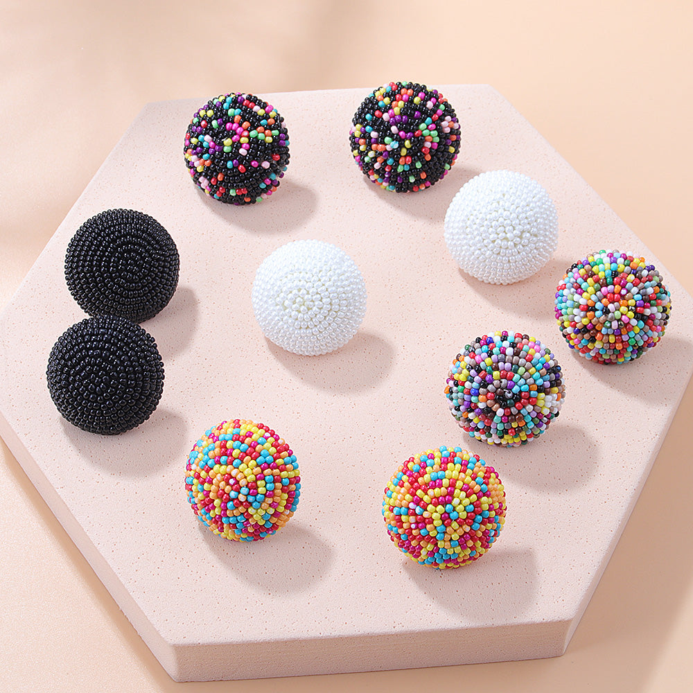 Retro Colorful Hemisphere Bead Stud Earrings for Women