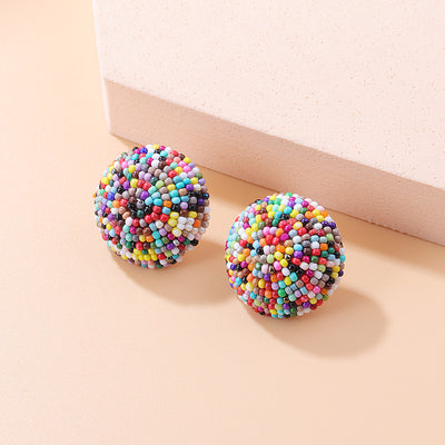 Retro Colorful Hemisphere Bead Stud Earrings for Women