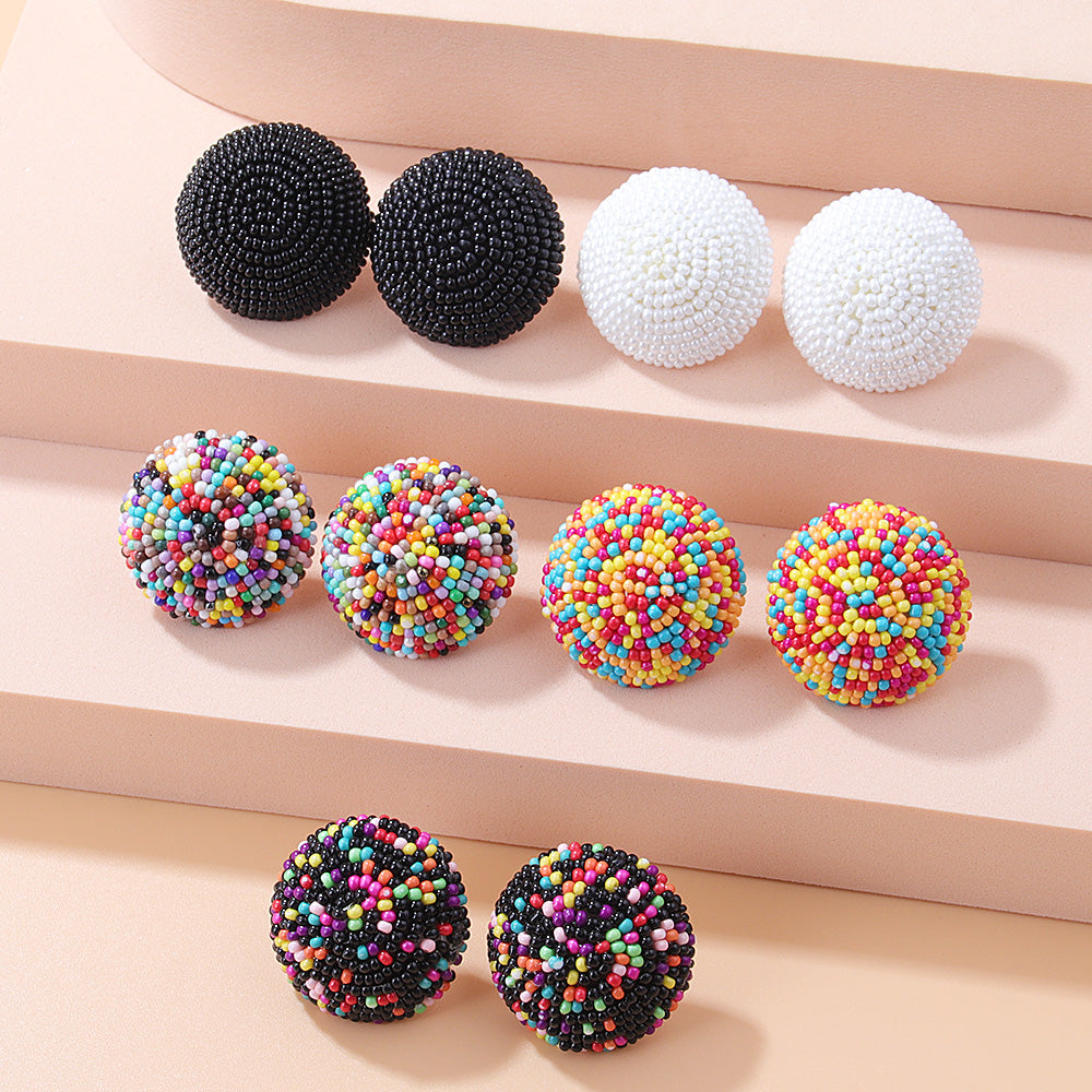 Retro Colorful Hemisphere Bead Stud Earrings for Women