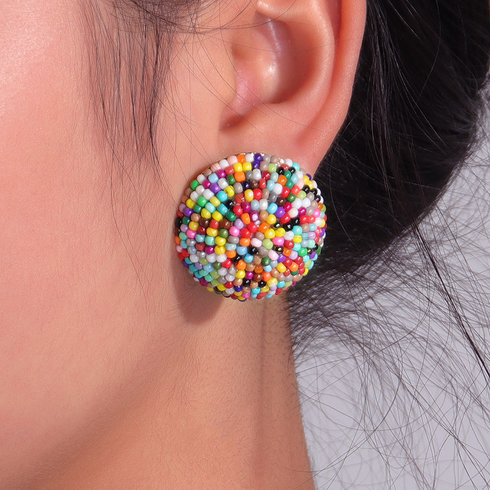 Retro Colorful Hemisphere Bead Stud Earrings for Women