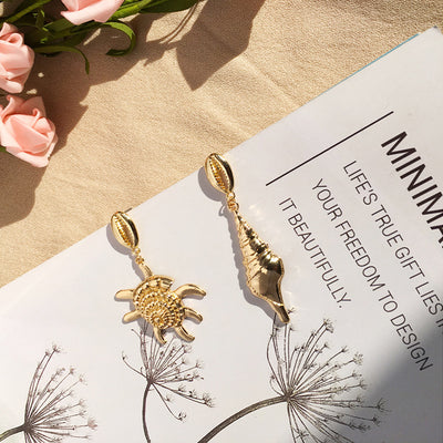 Retro Ocean Series Asymmetric Beach Earrings