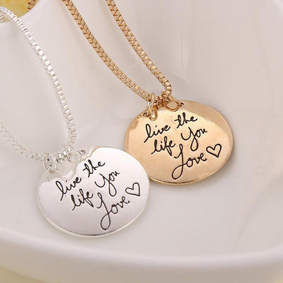 Live The Life You Love Round Letter Pendant Necklace