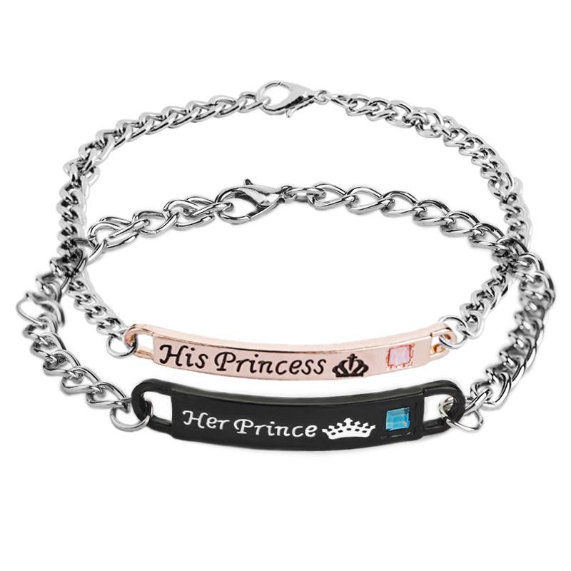 New Fashion Crown and Letter Couple Bracelet with Rhinestone Detailing