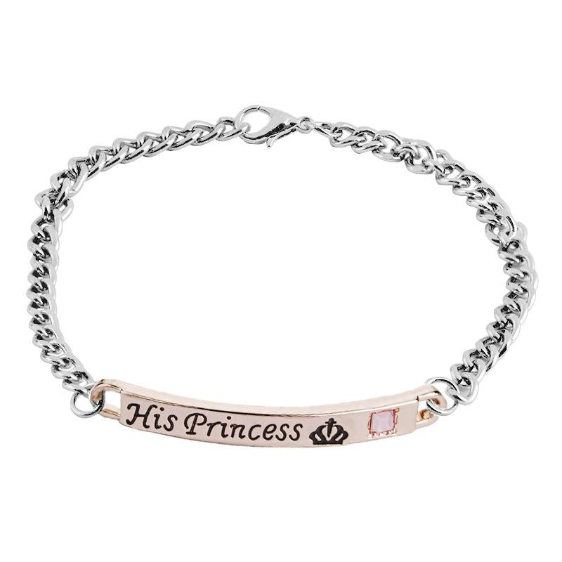New Fashion Crown and Letter Couple Bracelet with Rhinestone Detailing