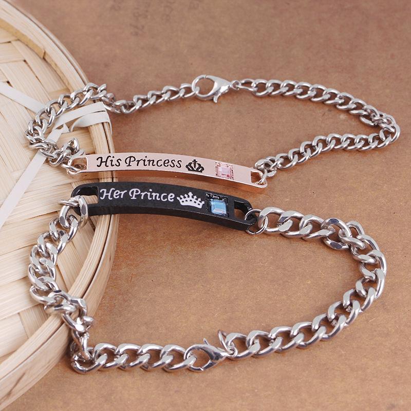 New Fashion Crown and Letter Couple Bracelet with Rhinestone Detailing