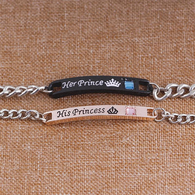New Fashion Crown and Letter Couple Bracelet with Rhinestone Detailing