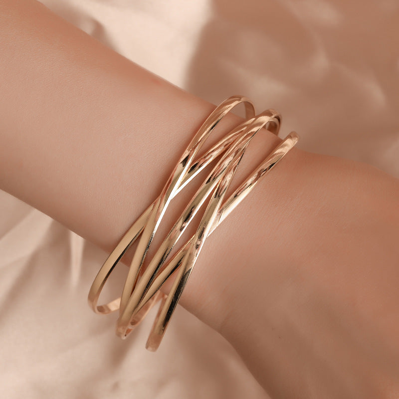 New Fashion Geometric Open Metal Cross Statement Bracelet Wholesale