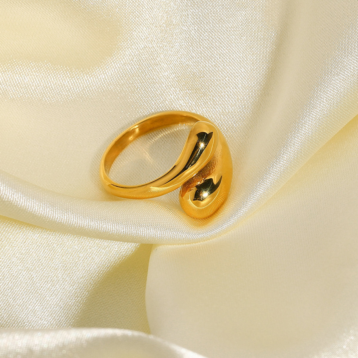New Minimalist Gold-Plated Stainless Steel Open Teardrop Ring
