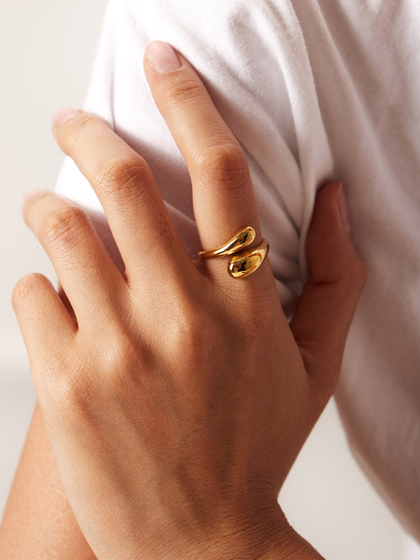 New Minimalist Gold-Plated Stainless Steel Open Teardrop Ring